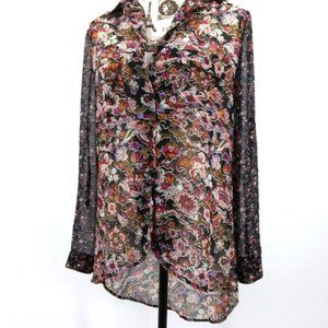 BAND OF GYPSIES Semi Sheer Floral Boho Button Down Blouse - Medium